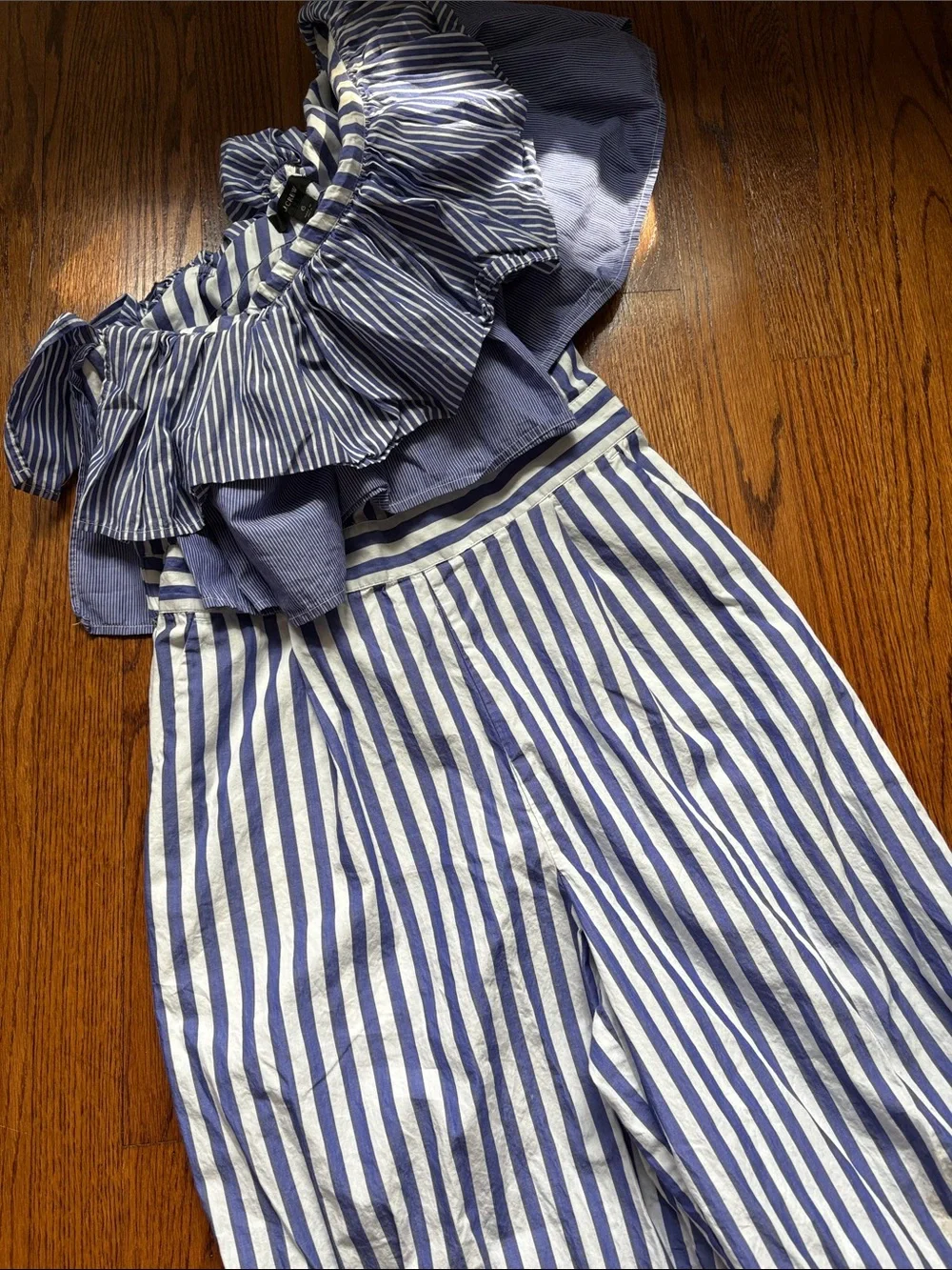 Jcrew Striped Blue and White Wide-Leg Jumpsuit